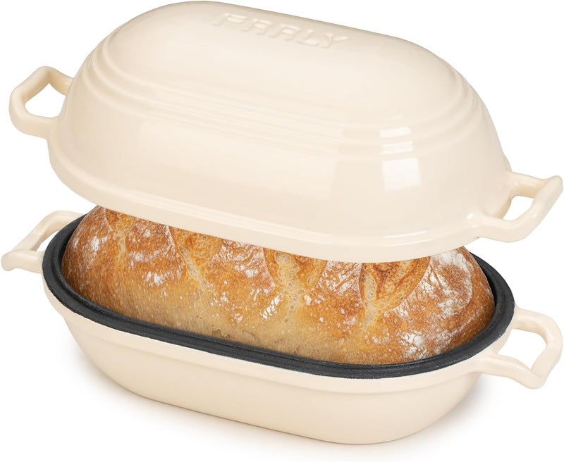 FRRLY Enameled Cast Iron Dutch Oven for Sourdough Bread Baking,9 x 5-4/5 Inch Oval Cast Iron Bread Pan with Lid,Dutch Oven for Homemade Sourdough Baking,2.8QT Meatloaf Pan,Oven Safe - Image 1